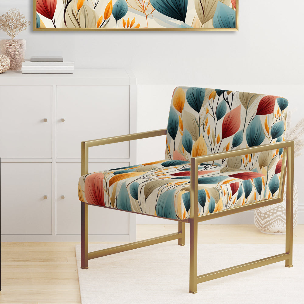 Teal And Beige Botanical Harmony - Bohemian Arm Chair