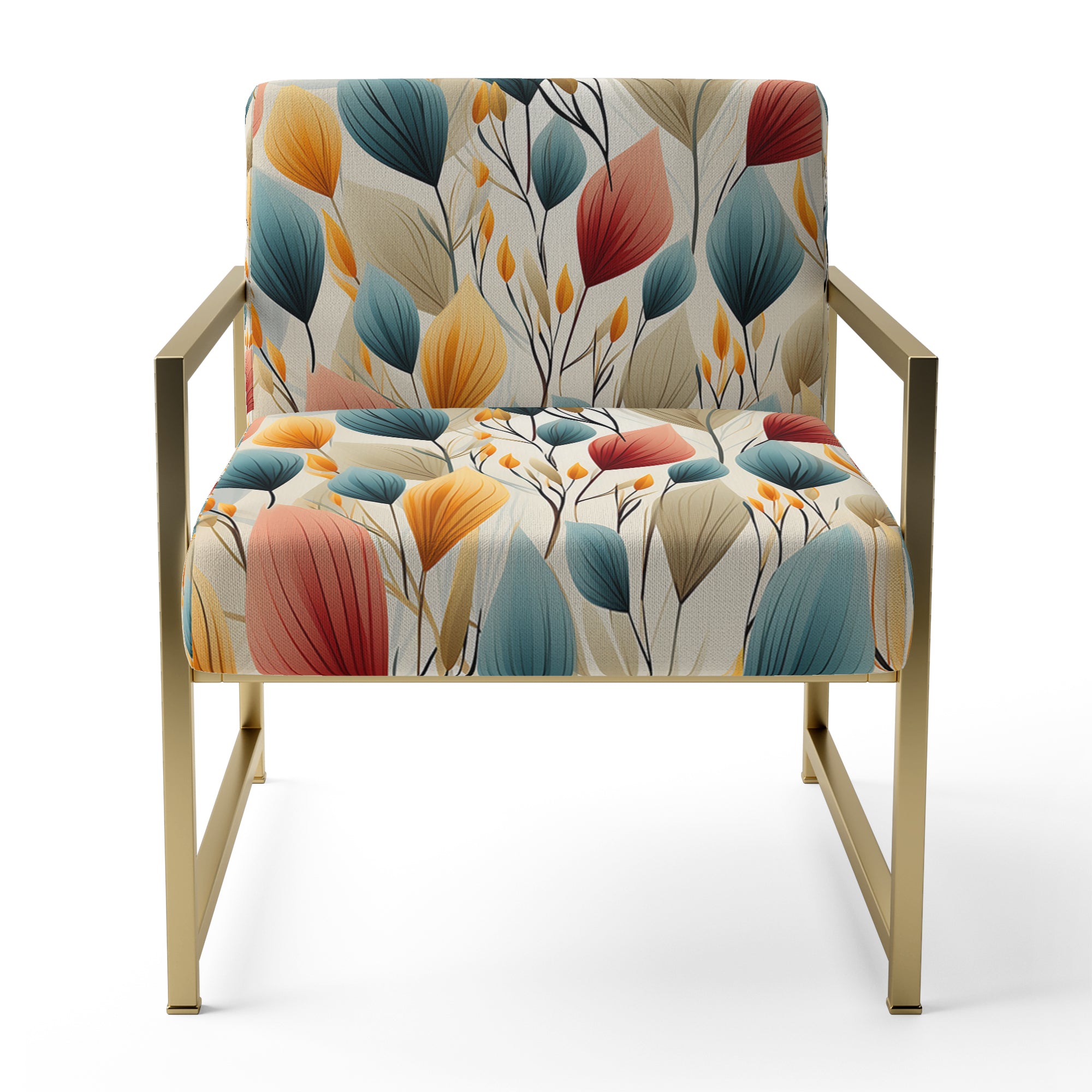 Teal And Beige Botanical Harmony - Bohemian Arm Chair