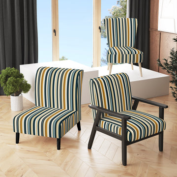 Teal And Brown Classic Pinstripe Pattern - Vintage Arm Chair