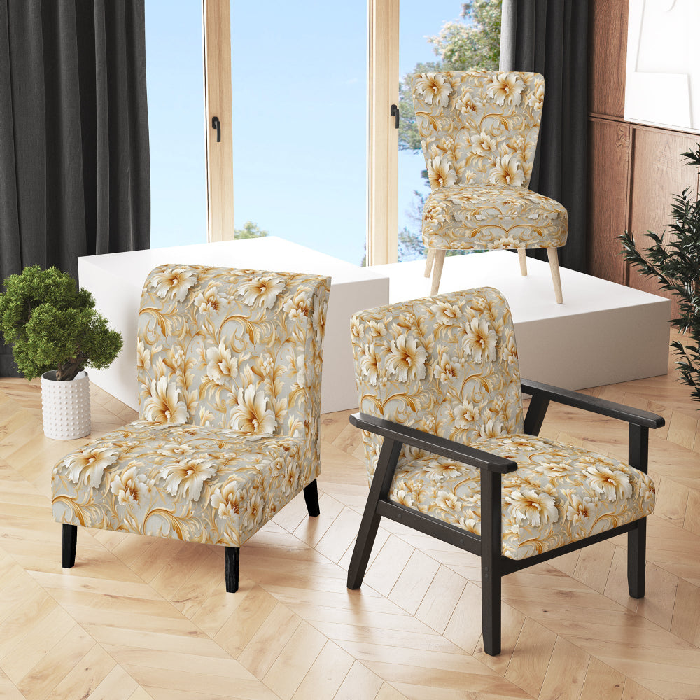 Royal Gold And White Floral Elegant Garden - Cottage Accent Slipper Chair