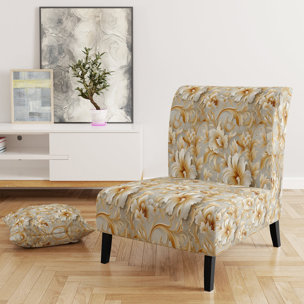 Royal Gold And White Floral Elegant Garden - Cottage Accent Slipper Chair