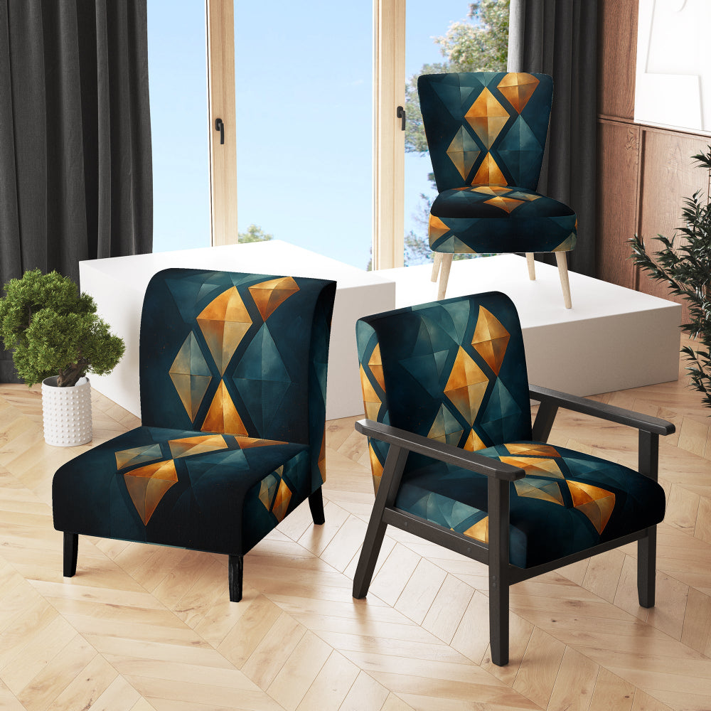 Golden Diamond Rising On Retro Navy Blue - Modern Accent Slipper Chair