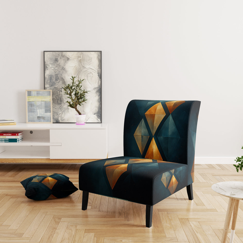 Golden Diamond Rising On Retro Navy Blue - Modern Accent Slipper Chair