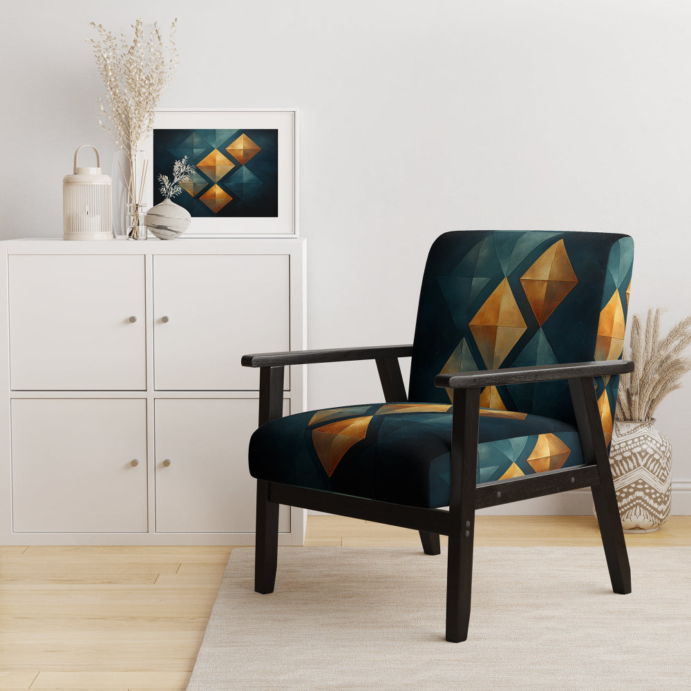 Golden Diamond Rising On Retro Navy Blue - Modern Accent Slipper Chair