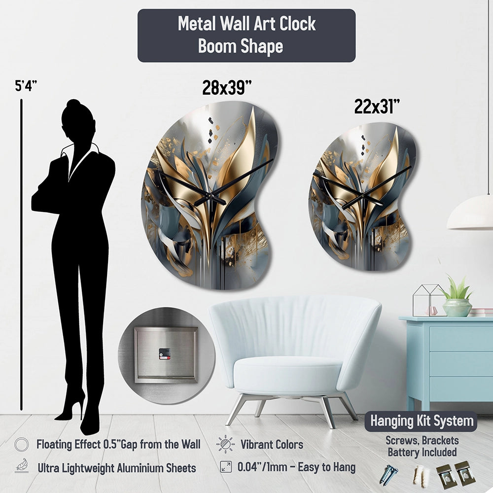 Navy Blue And Gold Rose II - Asymmetric Metal Wall Clock