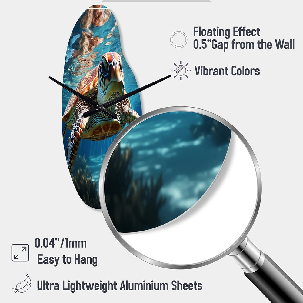 Turtle Aquatic Wandererin Ocean - Asymmetric Metal Wall Clock