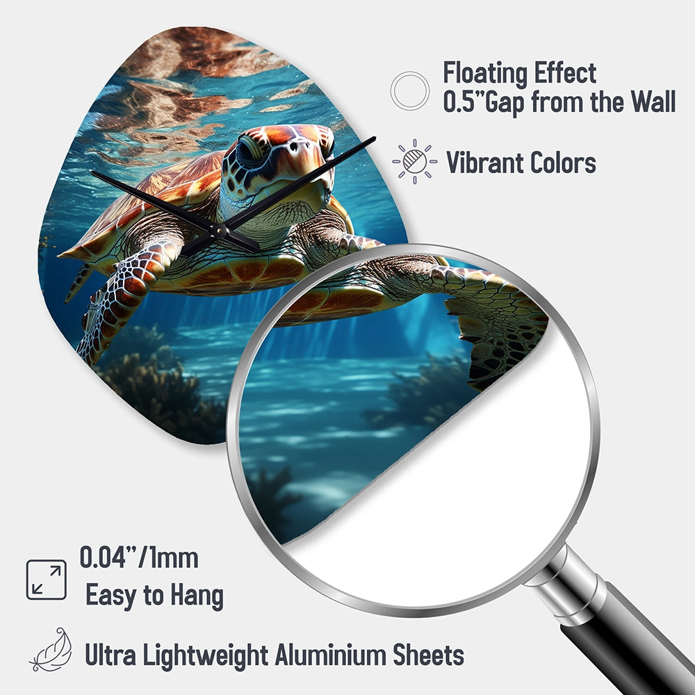 Turtle Aquatic Wandererin Ocean - Asymmetric Metal Wall Clock