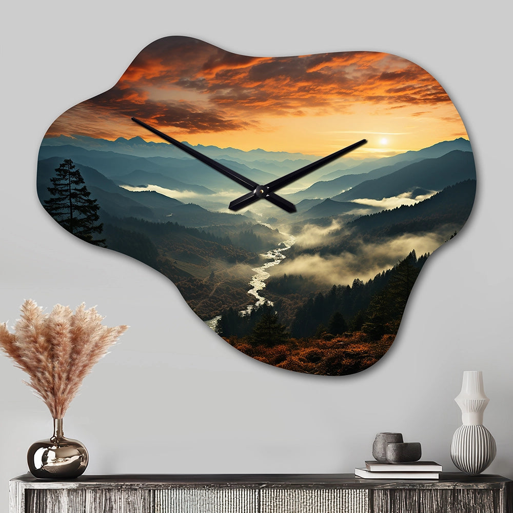 USA Great Smoky Mountains In Sunset - Asymmetric Metal Wall Clock