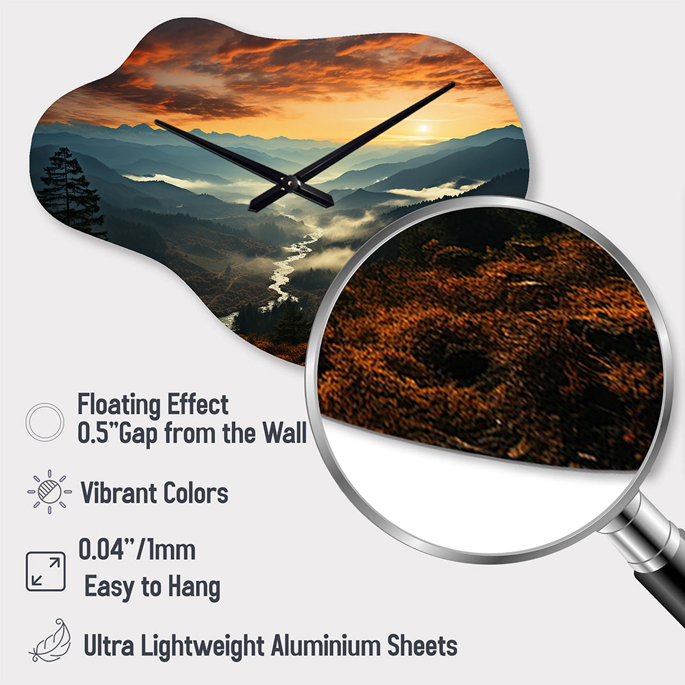 USA Great Smoky Mountains In Sunset - Asymmetric Metal Wall Clock