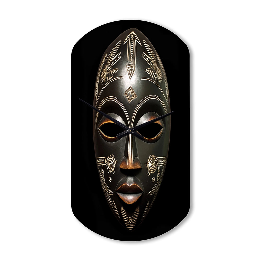 Ethnical Traditional African Mask V - Asymmetric Metal Wall Clock