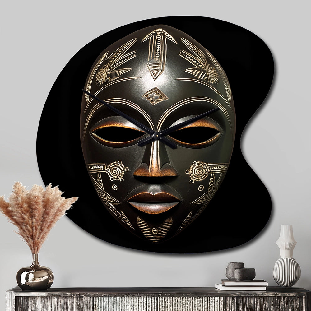 Ethnical Traditional African Mask V - Asymmetric Metal Wall Clock