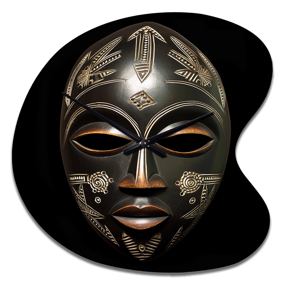 Ethnical Traditional African Mask V - Asymmetric Metal Wall Clock