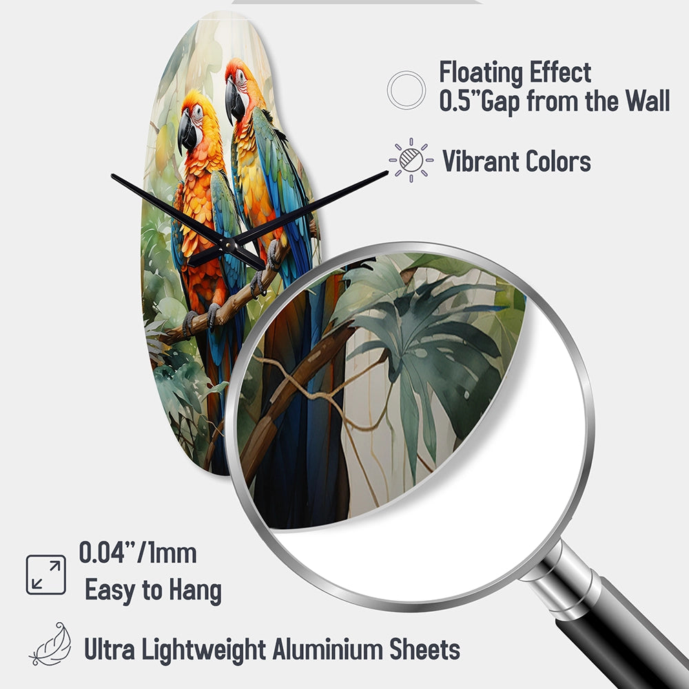 Two Parrots On Branch I - Asymmetric Metal Wall Clock