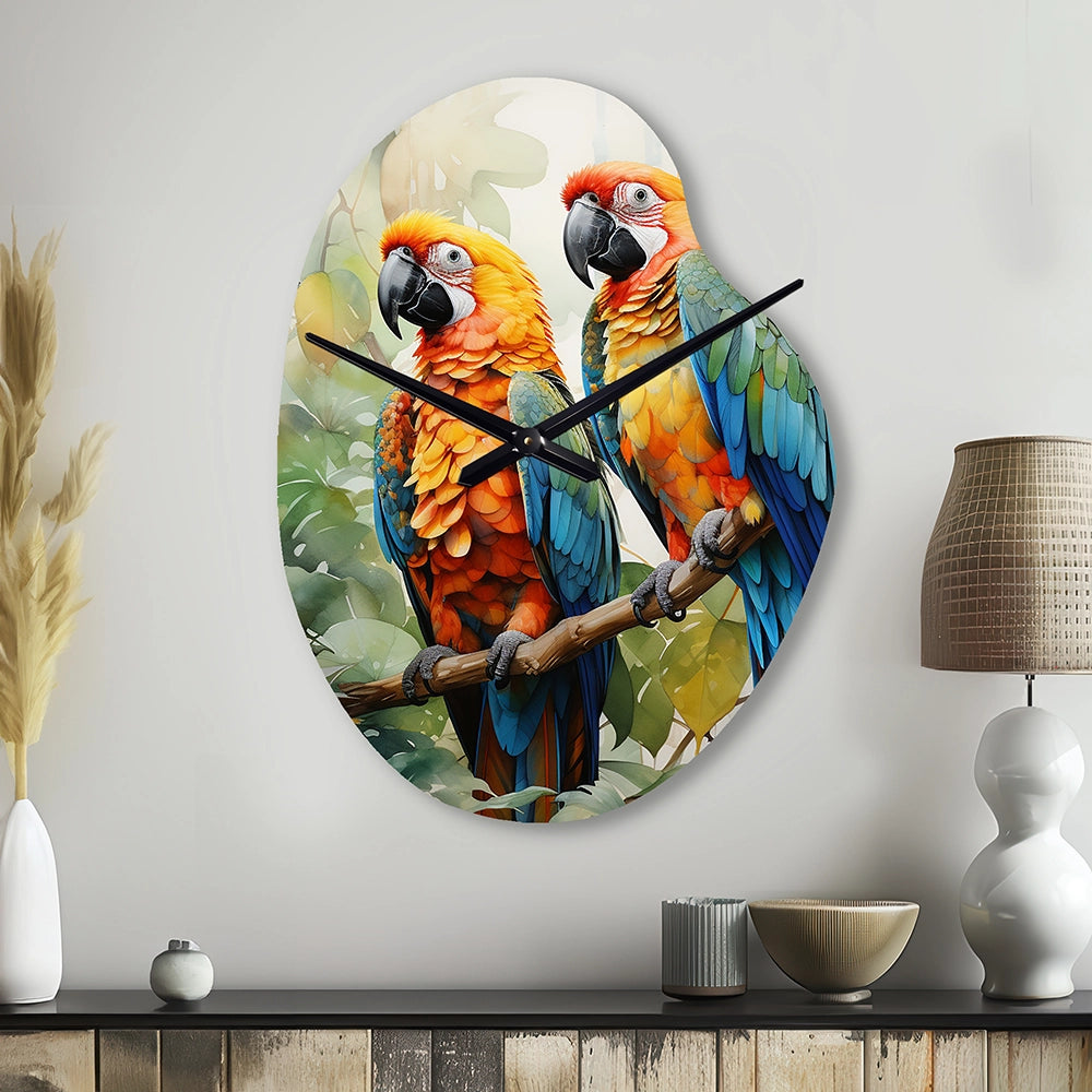 Two Parrots On Branch I - Asymmetric Metal Wall Clock