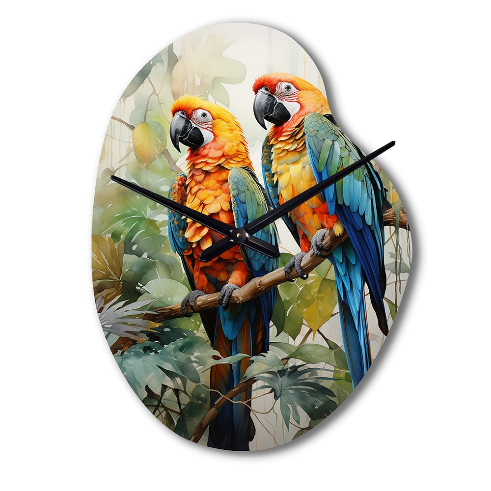 Two Parrots On Branch I - Asymmetric Metal Wall Clock