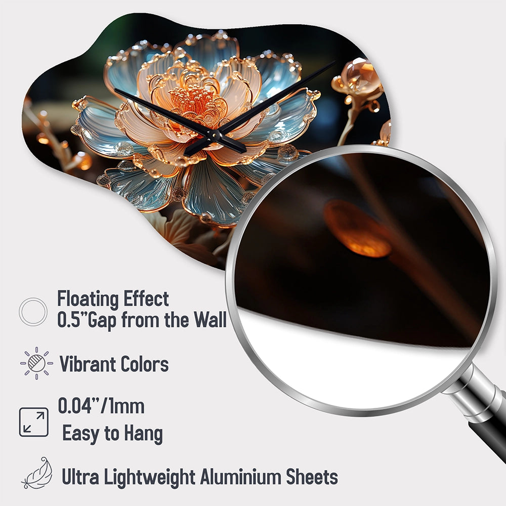 Peach Flower Crystal I - Asymmetric Metal Wall Clock
