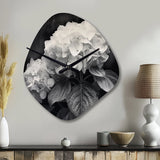 Grey White Hydrangea Bloom II - Asymmetric Metal Wall Clock