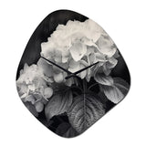 Grey White Hydrangea Bloom II - Asymmetric Metal Wall Clock