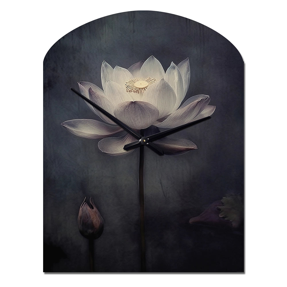 Grey Monochrome Lotus Symphony III - Asymmetric Metal Wall Clock
