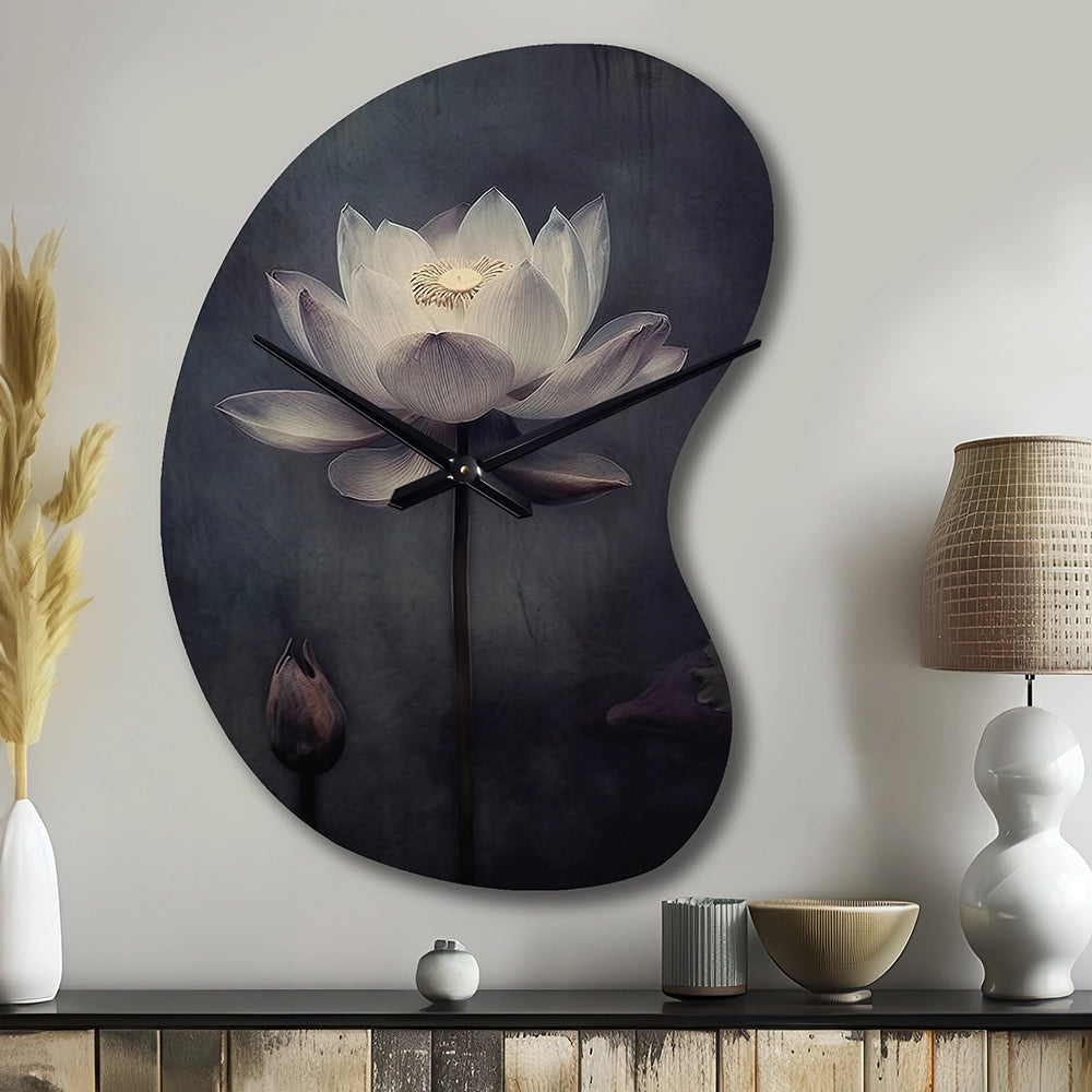 Grey Monochrome Lotus Symphony III - Asymmetric Metal Wall Clock