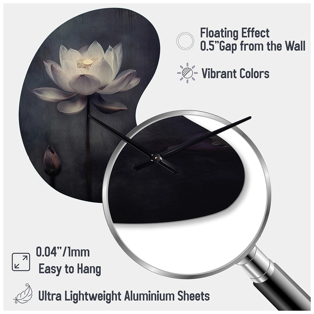 Grey Monochrome Lotus Symphony III - Asymmetric Metal Wall Clock