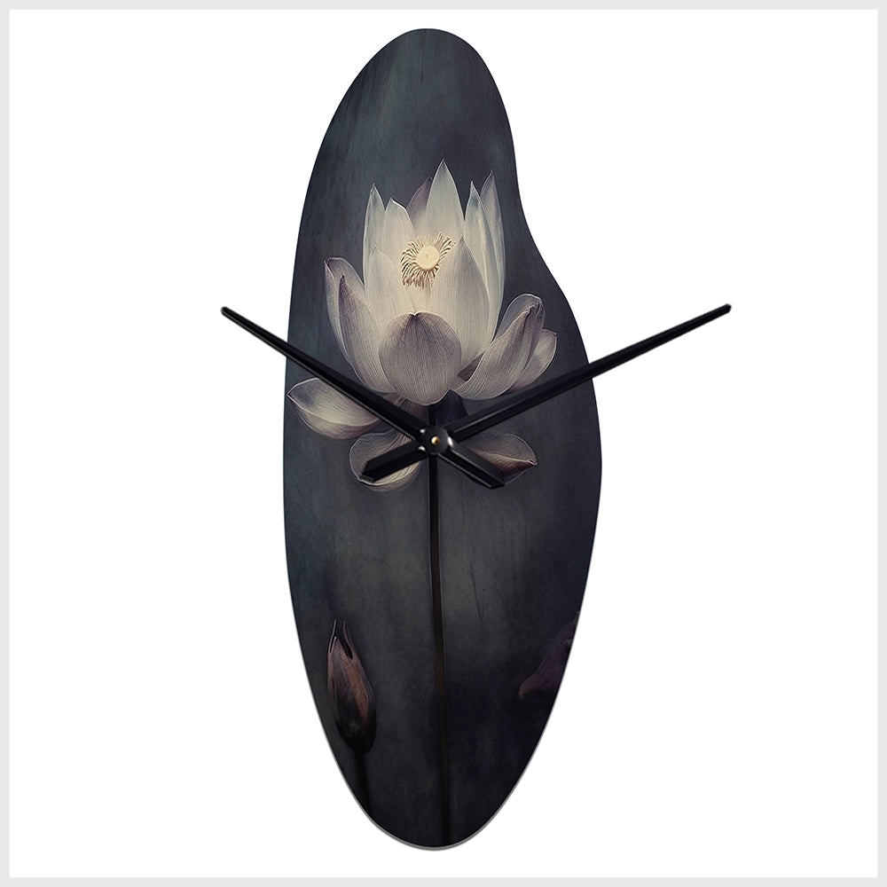 Grey Monochrome Lotus Symphony III - Asymmetric Metal Wall Clock