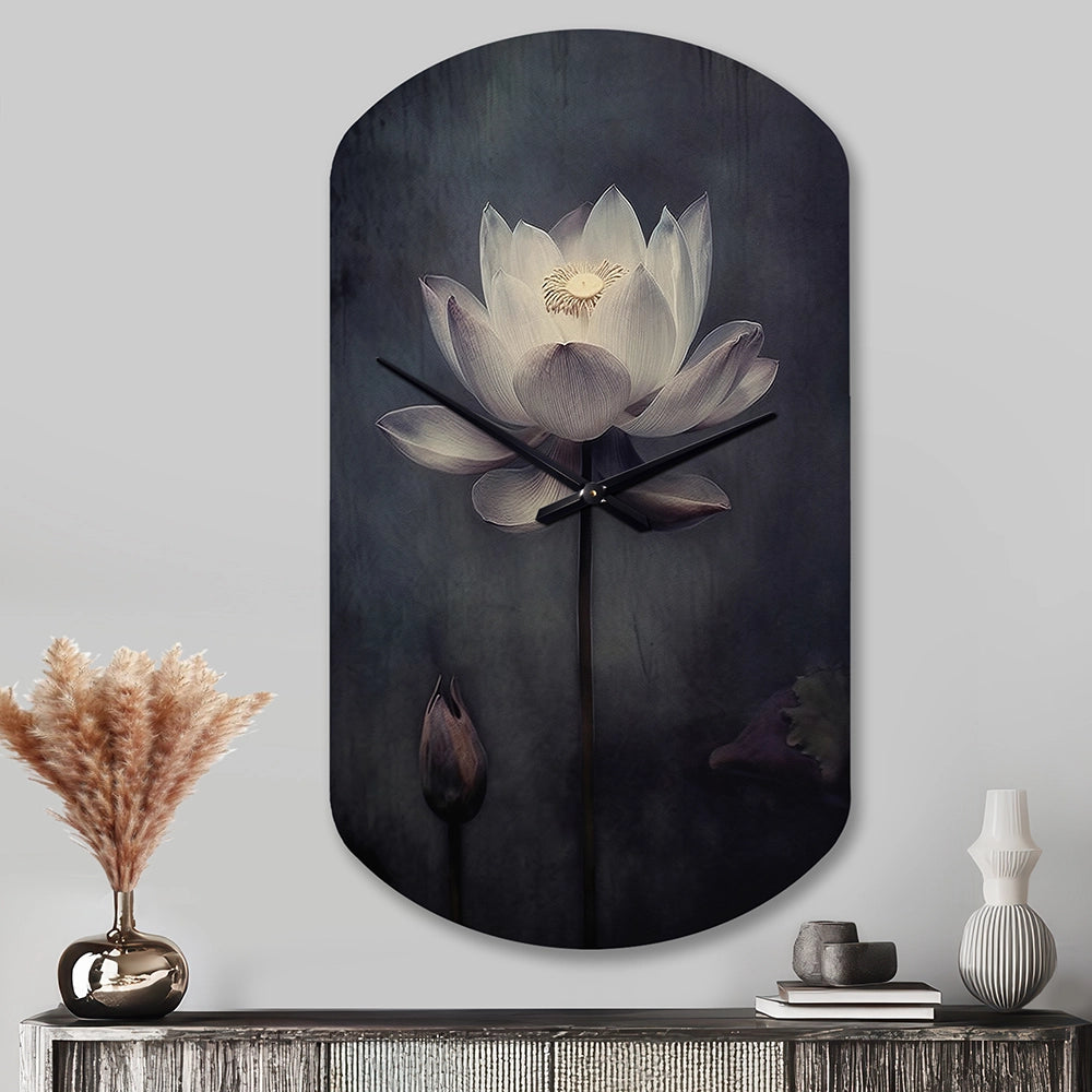 Grey Monochrome Lotus Symphony III - Asymmetric Metal Wall Clock