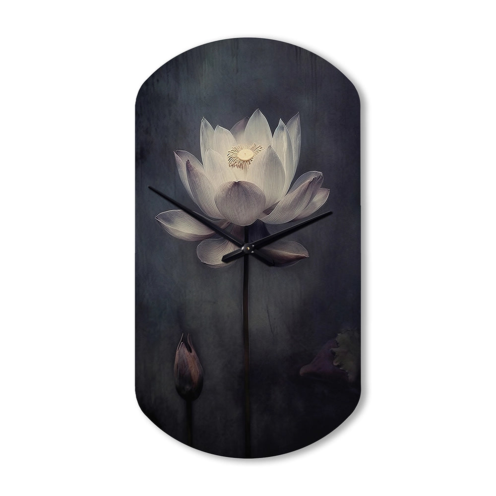 Grey Monochrome Lotus Symphony III - Asymmetric Metal Wall Clock