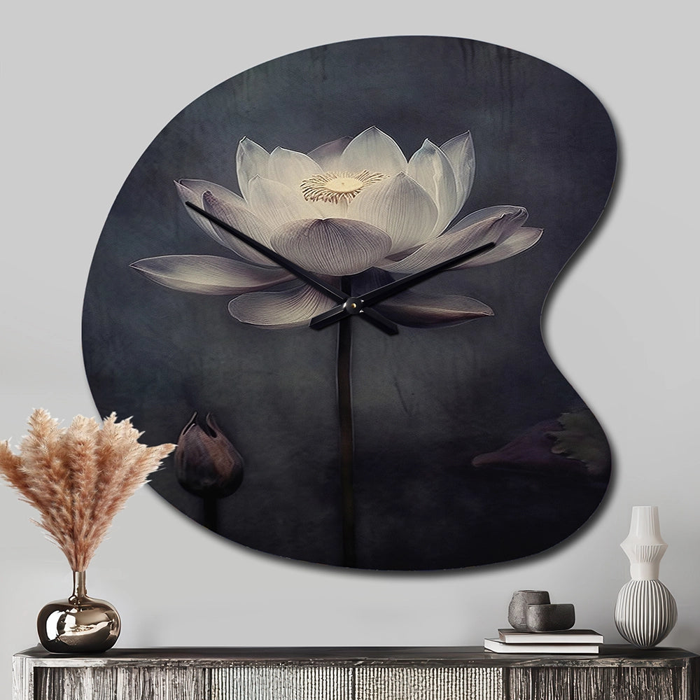 Grey Monochrome Lotus Symphony III - Asymmetric Metal Wall Clock
