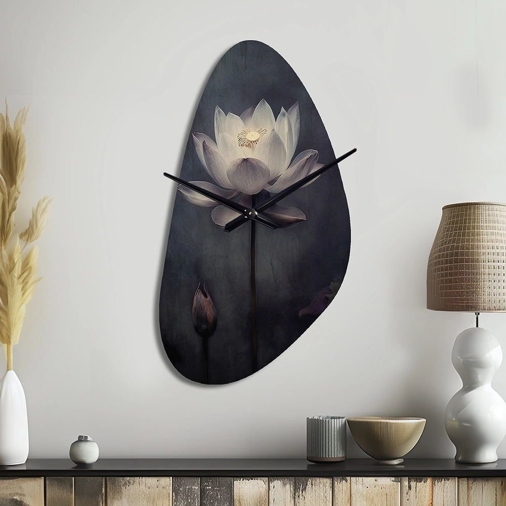 Grey Monochrome Lotus Symphony III - Asymmetric Metal Wall Clock