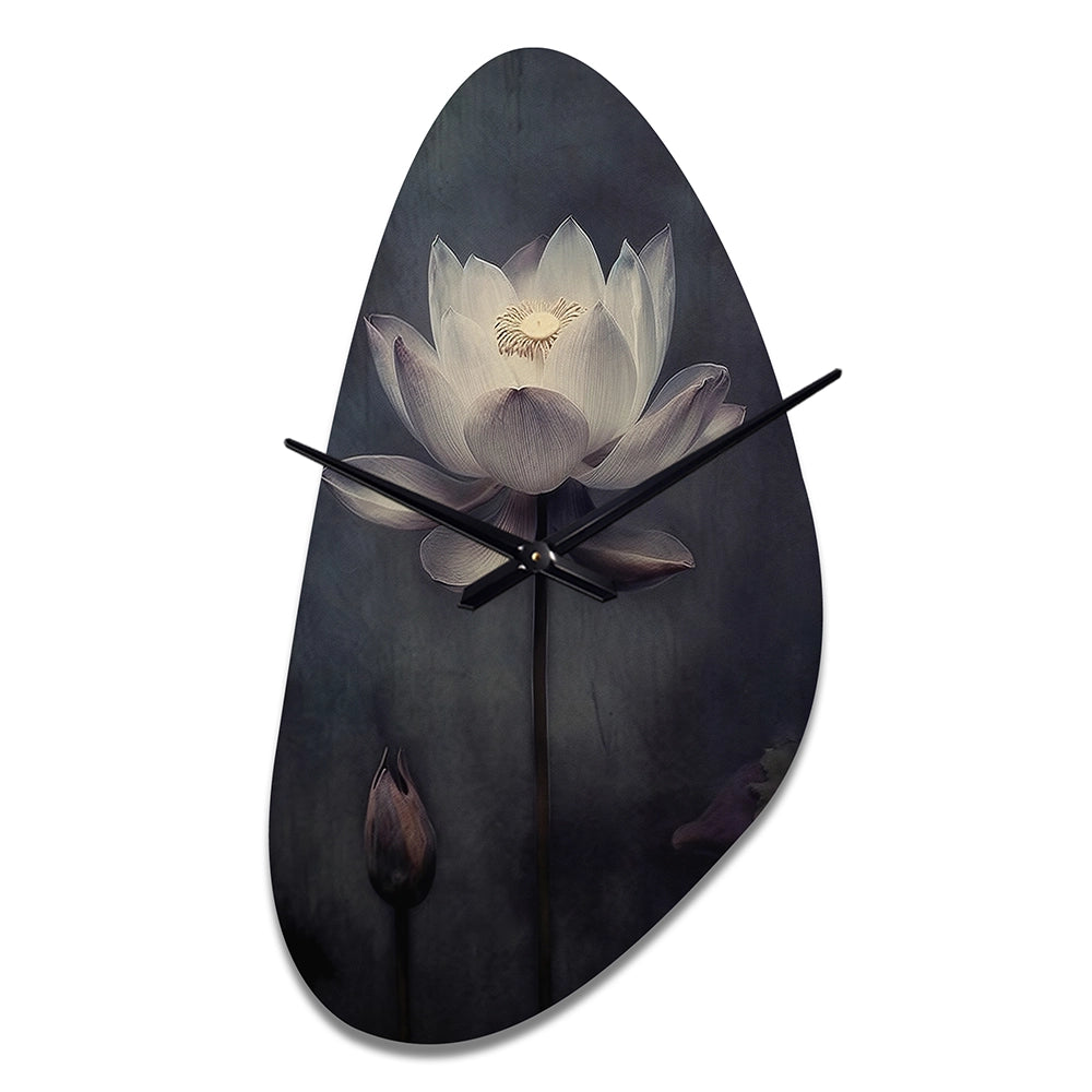Grey Monochrome Lotus Symphony III - Asymmetric Metal Wall Clock