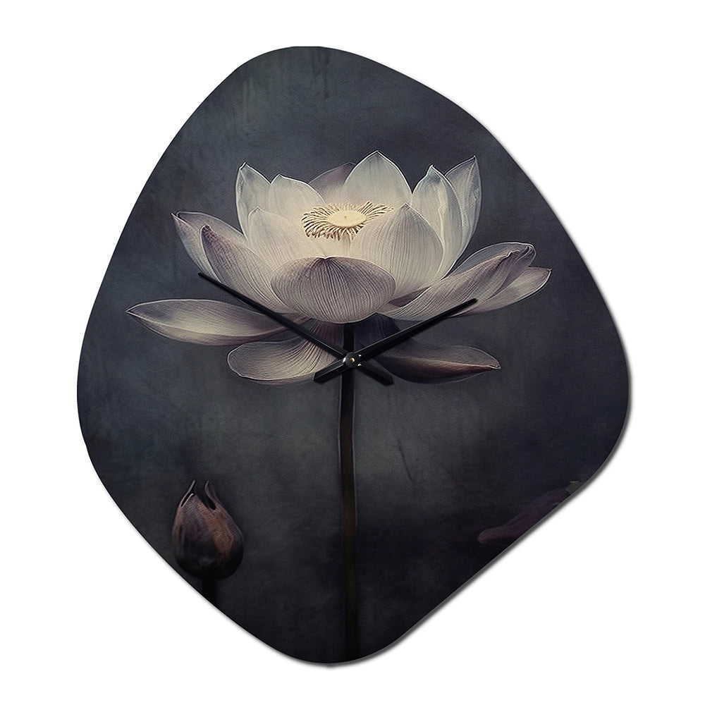 Grey Monochrome Lotus Symphony III - Asymmetric Metal Wall Clock