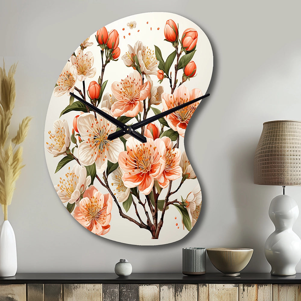 Peach Blossom Bliss IV - Asymmetric Metal Wall Clock