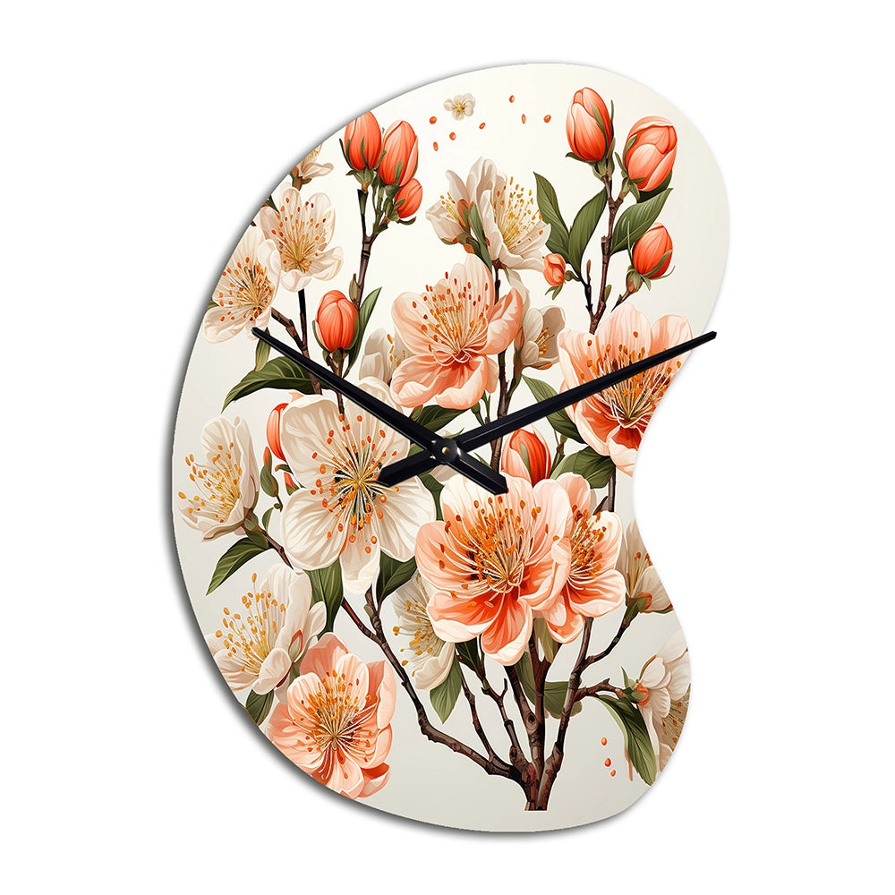 Peach Blossom Bliss IV - Asymmetric Metal Wall Clock