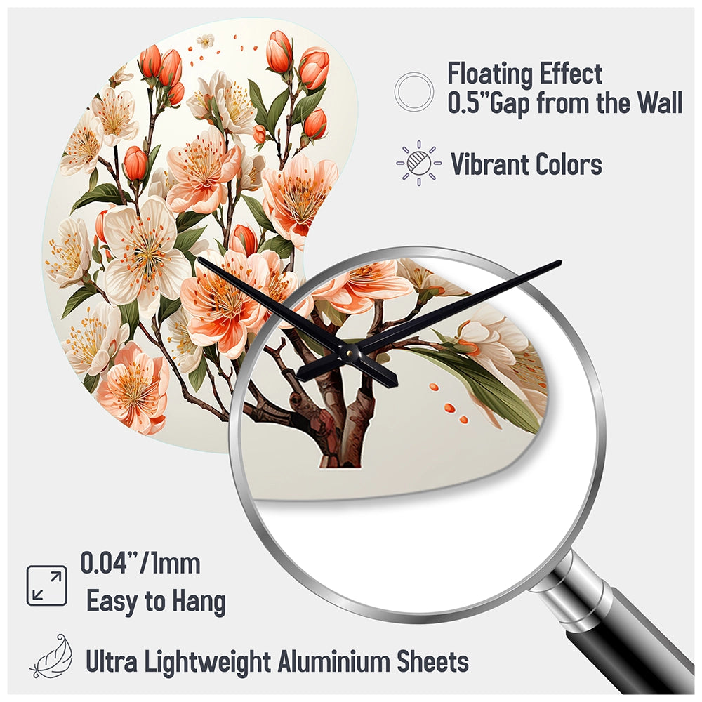 Peach Blossom Bliss IV - Asymmetric Metal Wall Clock