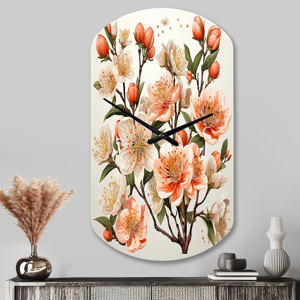 Peach Blossom Bliss IV - Asymmetric Metal Wall Clock
