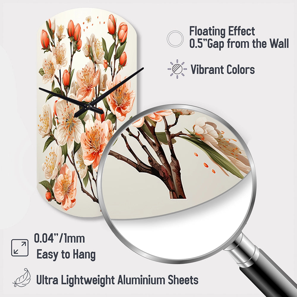 Peach Blossom Bliss IV - Asymmetric Metal Wall Clock