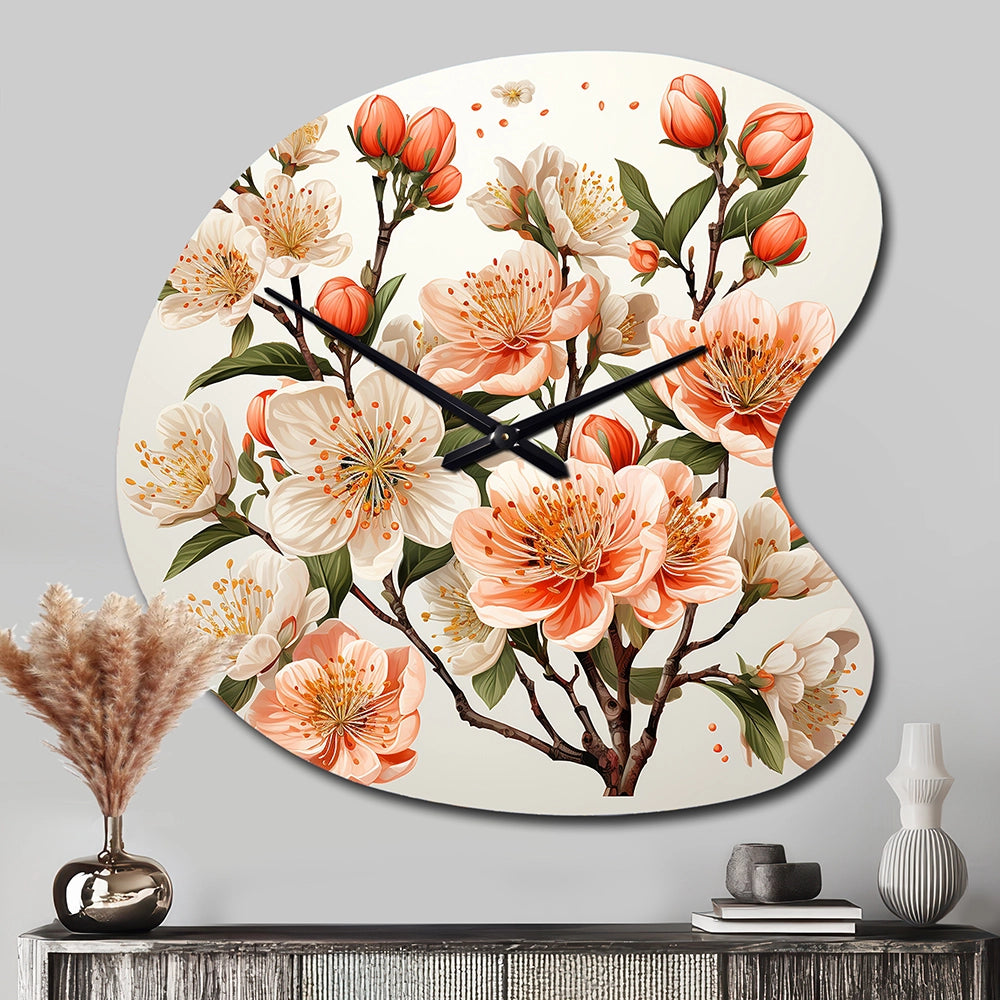Peach Blossom Bliss IV - Asymmetric Metal Wall Clock