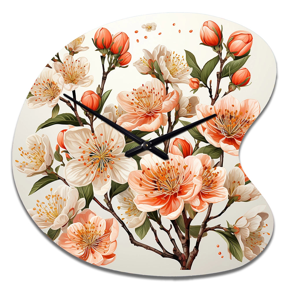 Peach Blossom Bliss IV - Asymmetric Metal Wall Clock