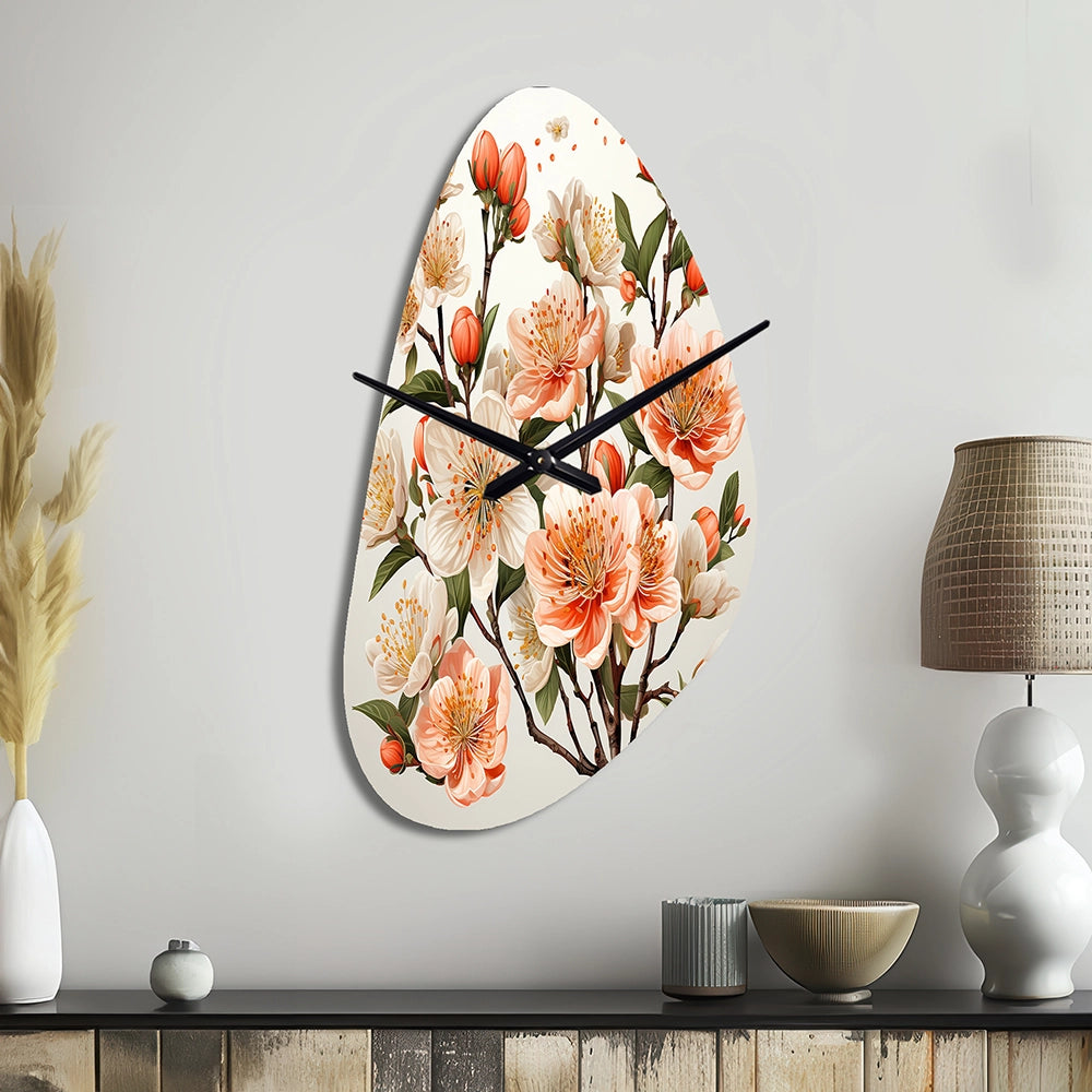 Peach Blossom Bliss IV - Asymmetric Metal Wall Clock