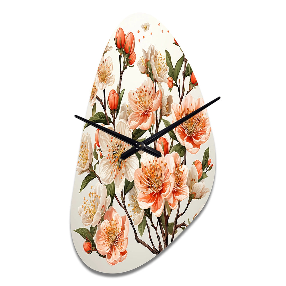 Peach Blossom Bliss IV - Asymmetric Metal Wall Clock
