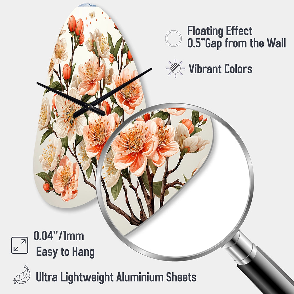 Peach Blossom Bliss IV - Asymmetric Metal Wall Clock