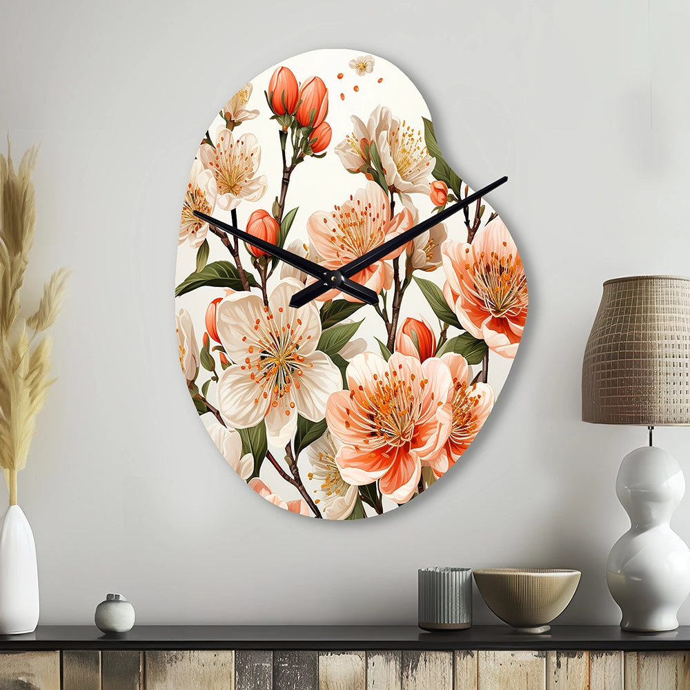 Peach Blossom Bliss IV - Asymmetric Metal Wall Clock