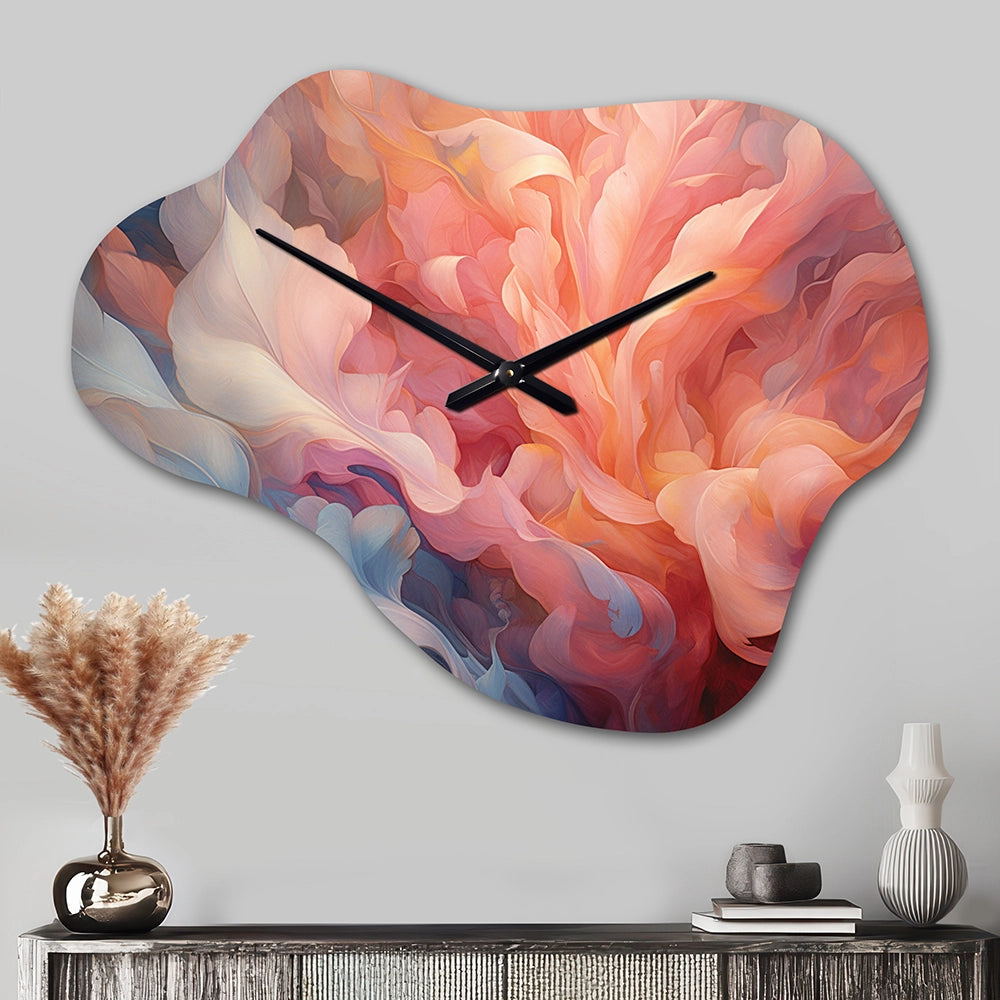 Peach Blue Rose Reverie I - Asymmetric Metal Wall Clock