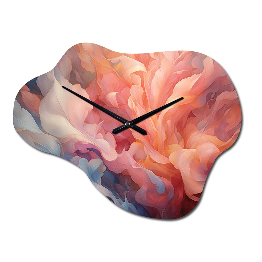 Peach Blue Rose Reverie I - Asymmetric Metal Wall Clock