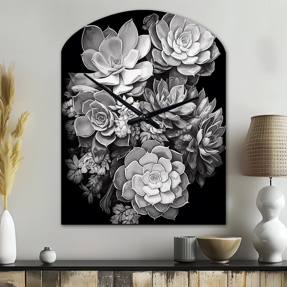 Grey Black Succulent Resilience - Asymmetric Metal Wall Clock