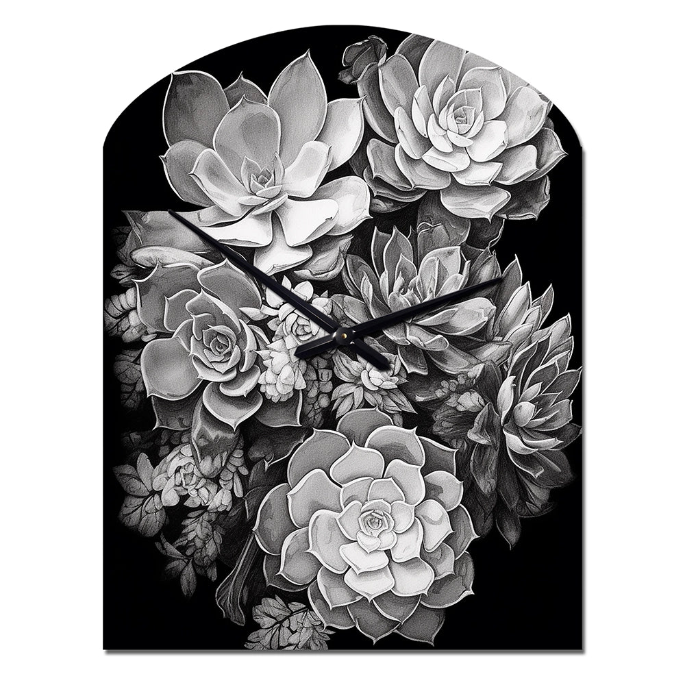 Grey Black Succulent Resilience - Asymmetric Metal Wall Clock