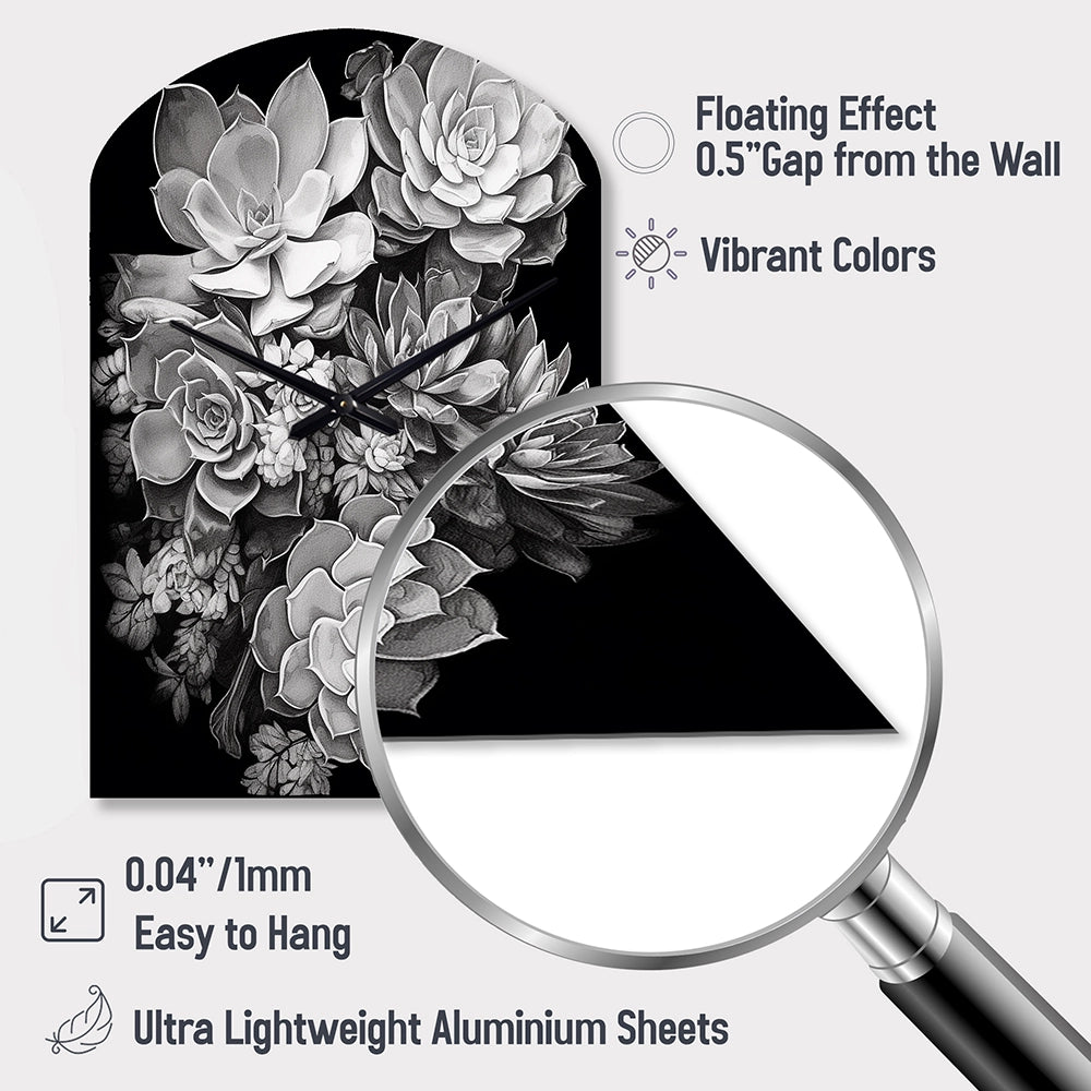 Grey Black Succulent Resilience - Asymmetric Metal Wall Clock