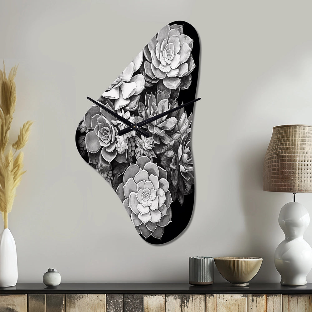 Grey Black Succulent Resilience - Asymmetric Metal Wall Clock
