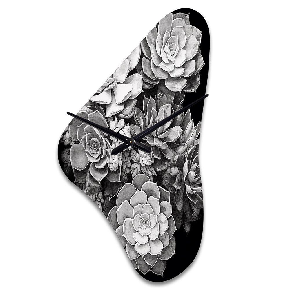 Grey Black Succulent Resilience - Asymmetric Metal Wall Clock